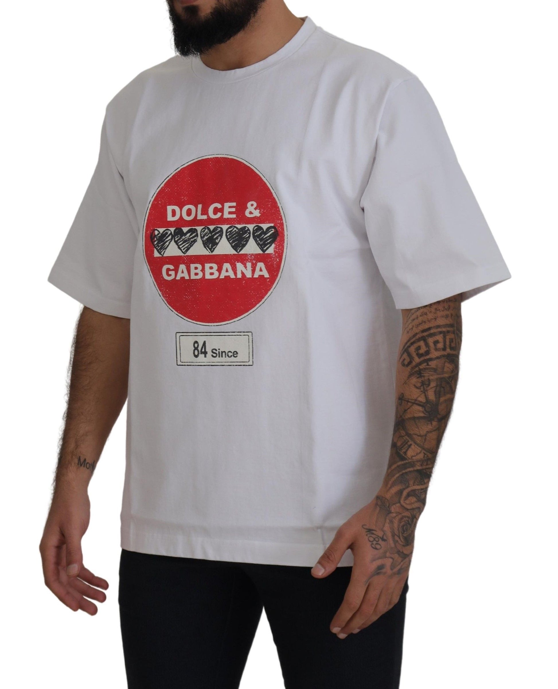 Dolce & Gabbana White Amor Heart Cotton Crewneck T-shirt Dolce & Gabbana
