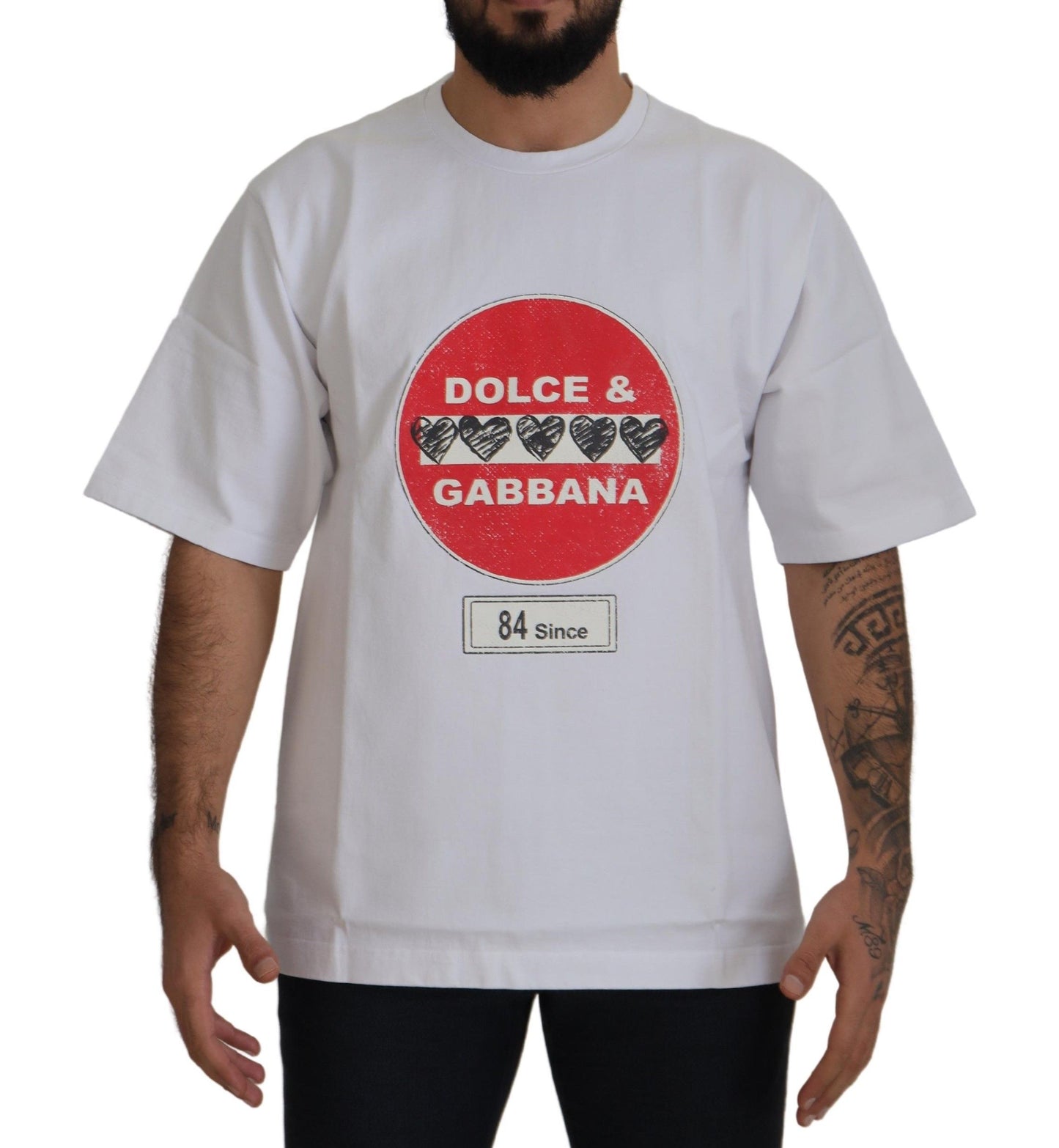 Dolce & Gabbana White Amor Heart Cotton Crewneck T-shirt Dolce & Gabbana