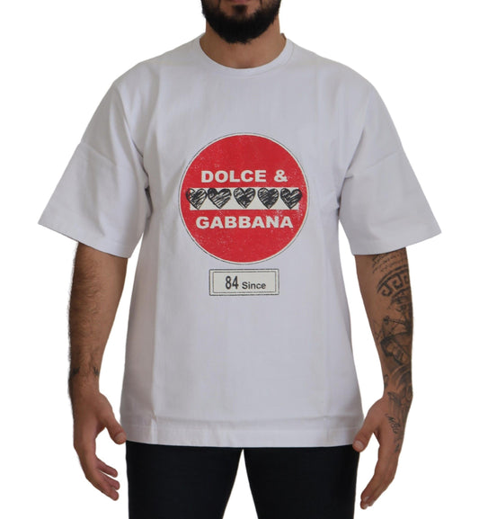 Dolce & Gabbana White Amor Heart Cotton Crewneck T-shirt Dolce & Gabbana