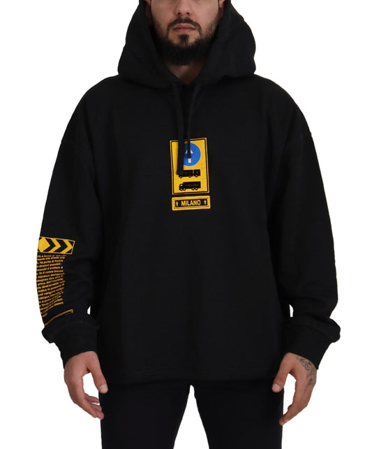 Dolce & Gabbana Black Cotton Hooded DG Shield Pullover Sweater Dolce & Gabbana