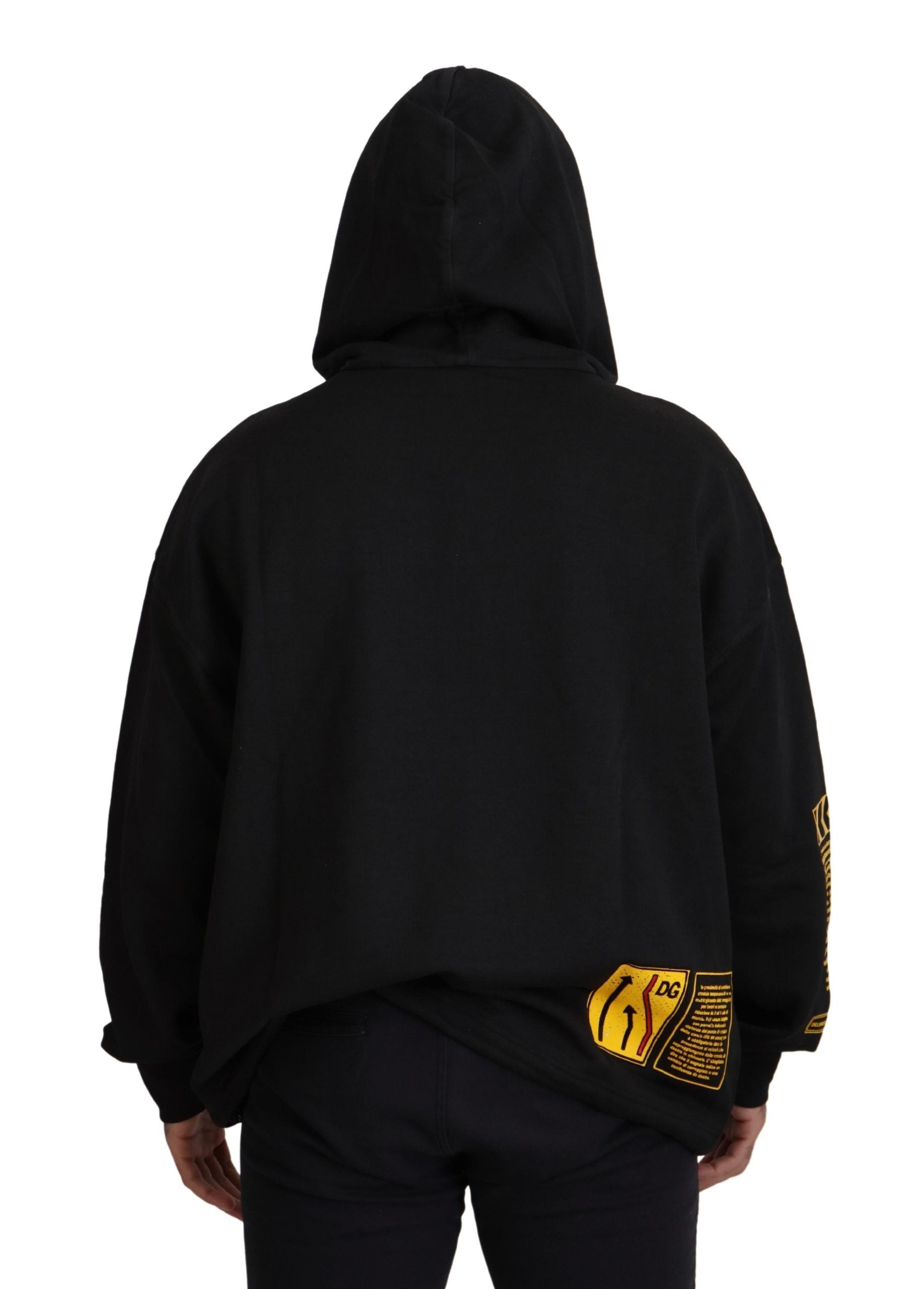 Dolce & Gabbana Black Cotton Hooded DG Shield Pullover Sweater Dolce & Gabbana