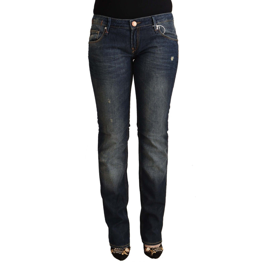 Acht Blue Washed Cotton Low Waist Skinny Denim Jeans