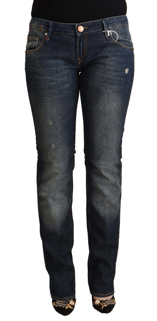 Acht Blue Washed Cotton Low Waist Skinny Denim Jeans Acht