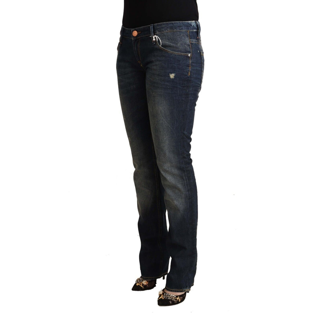 Acht Blue Washed Cotton Low Waist Skinny Denim Jeans