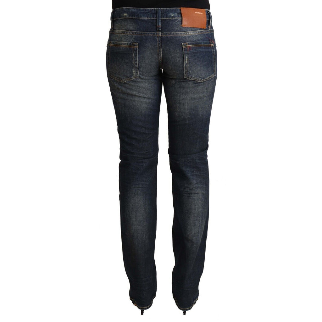 Acht Blue Washed Cotton Low Waist Skinny Denim Jeans