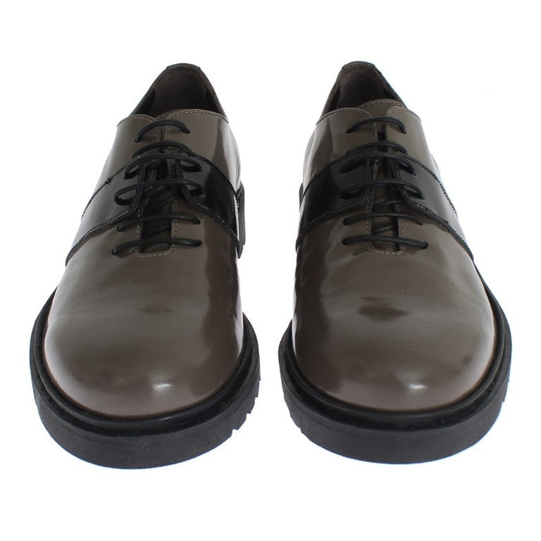 AI_ Gray Brown Leather Laceups Shoes