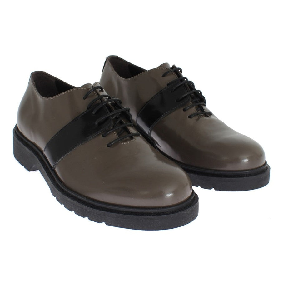 AI_ Gray Brown Leather Laceups Shoes
