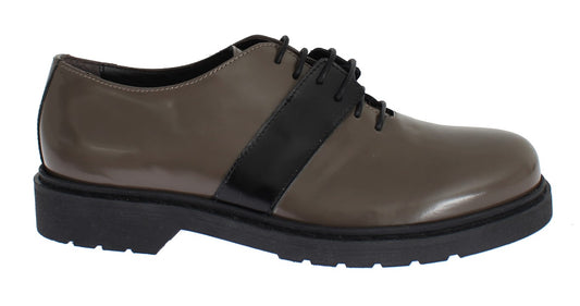 AI_ Gray Brown Leather Laceups Shoes AI_