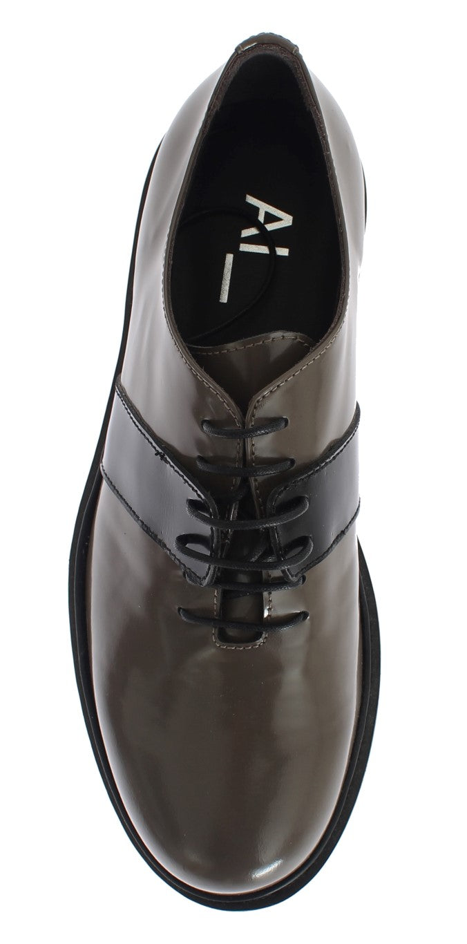 AI_ Gray Brown Leather Laceups Shoes AI_