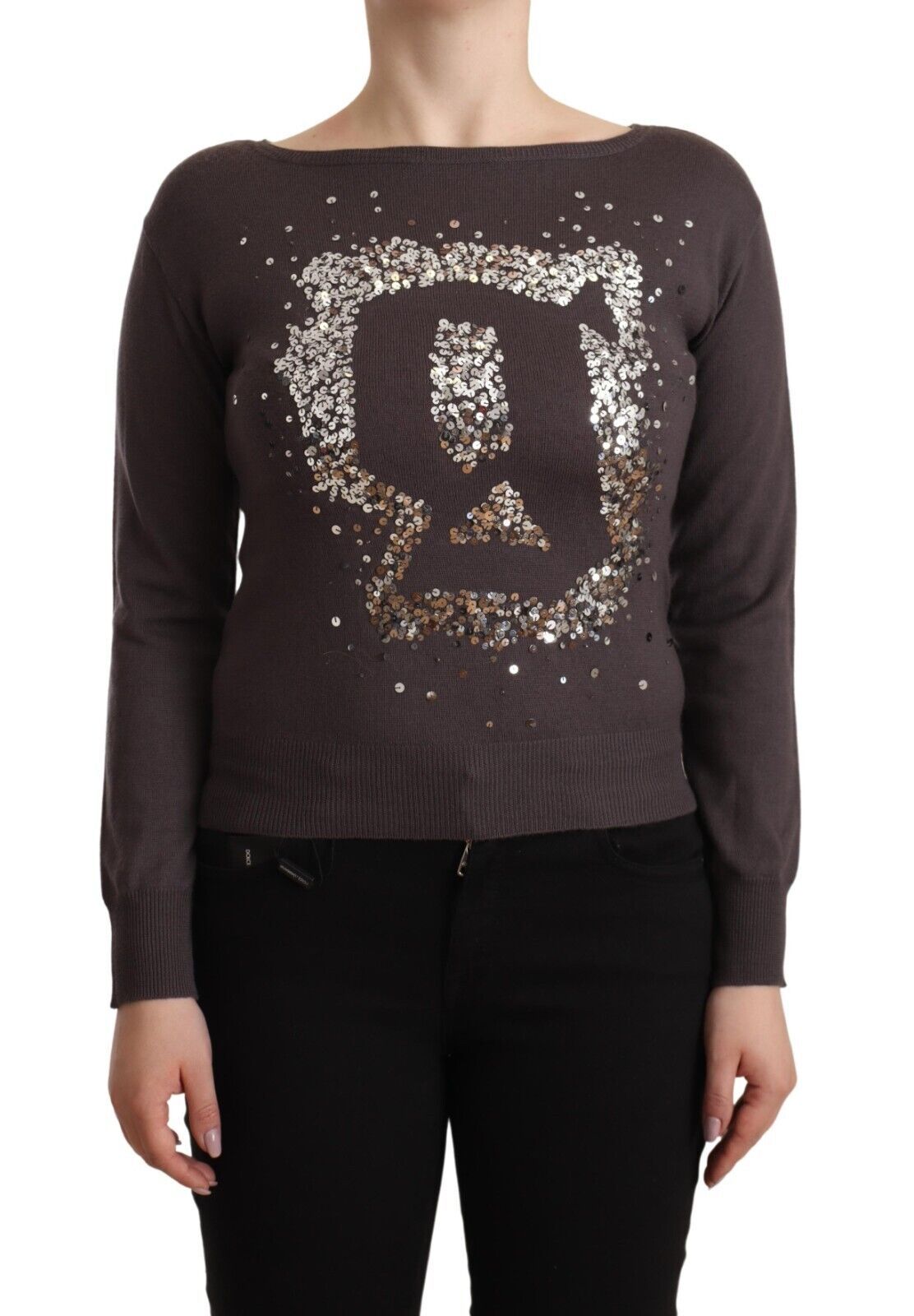 John Galliano Brown Wool Sequined Long Sleeves Pullover Sweater John Galliano