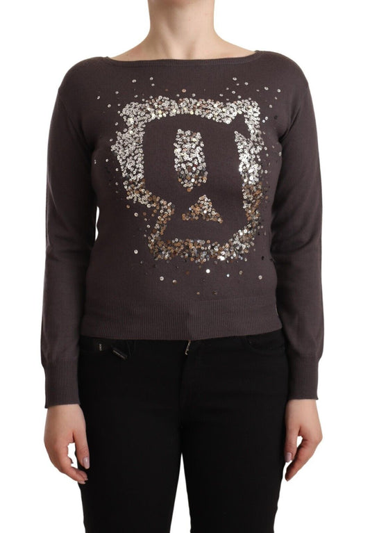 John Galliano Brown Wool Sequined Long Sleeves Pullover Sweater John Galliano