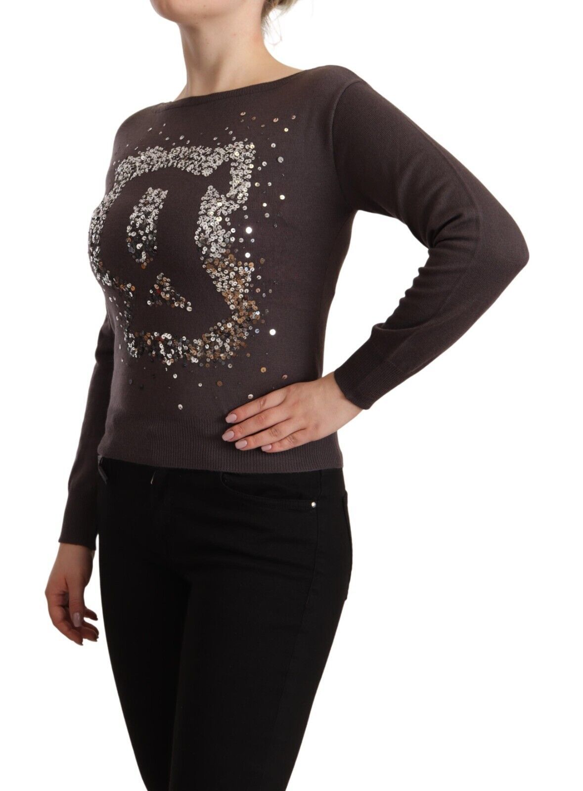 John Galliano Brown Wool Sequined Long Sleeves Pullover Sweater John Galliano