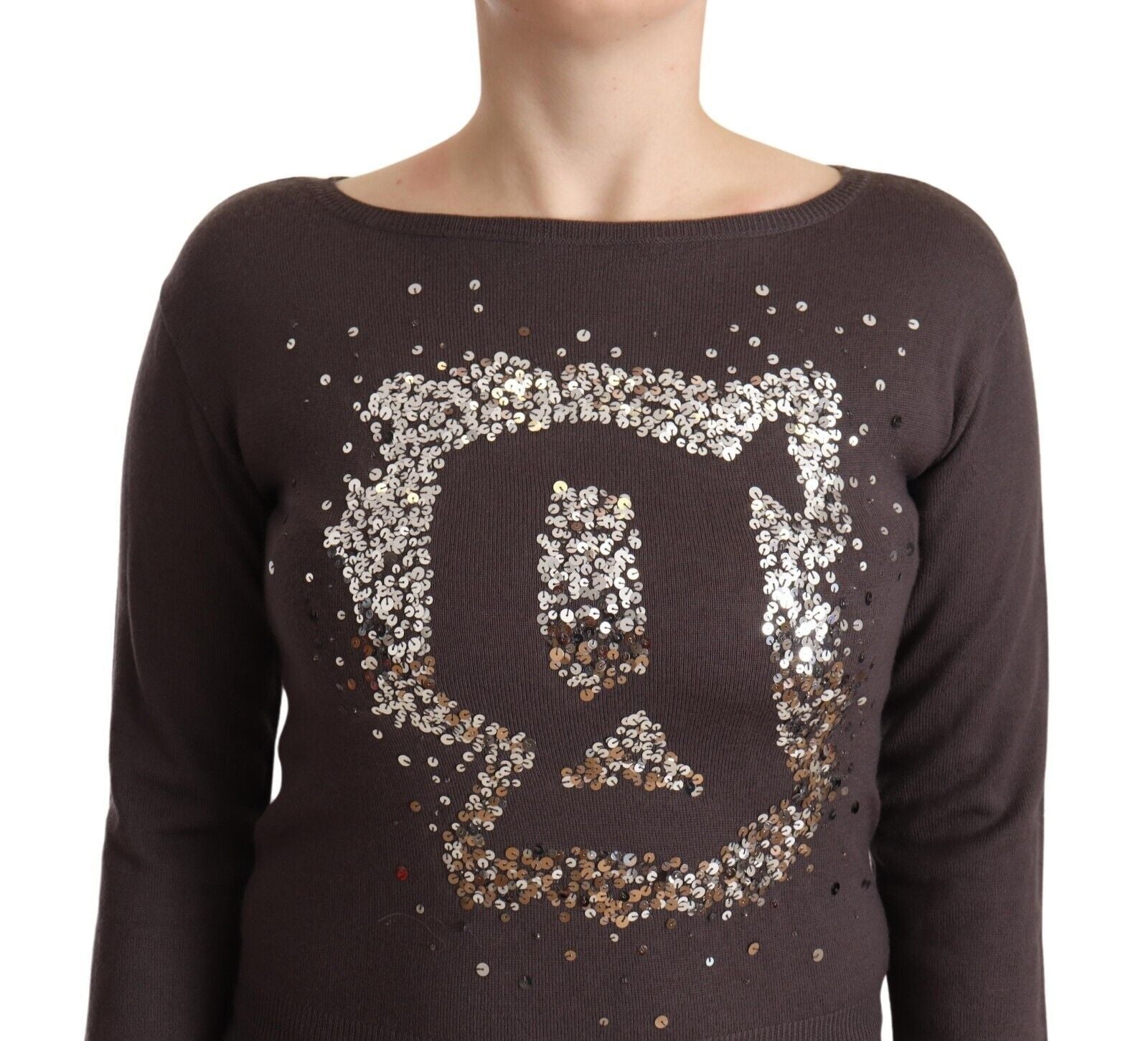 John Galliano Brown Wool Sequined Long Sleeves Pullover Sweater John Galliano