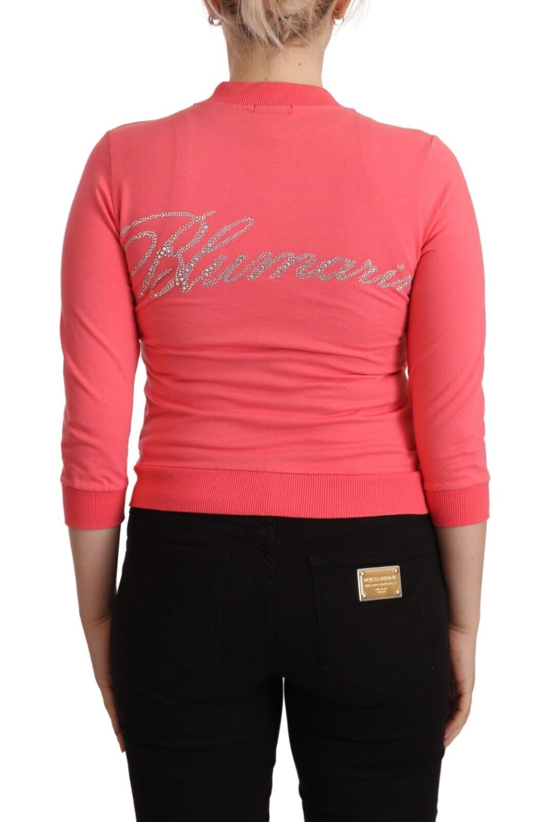 Blumarine Pink 3/4 Sleeve Zip Embellished Sweater Blumarine