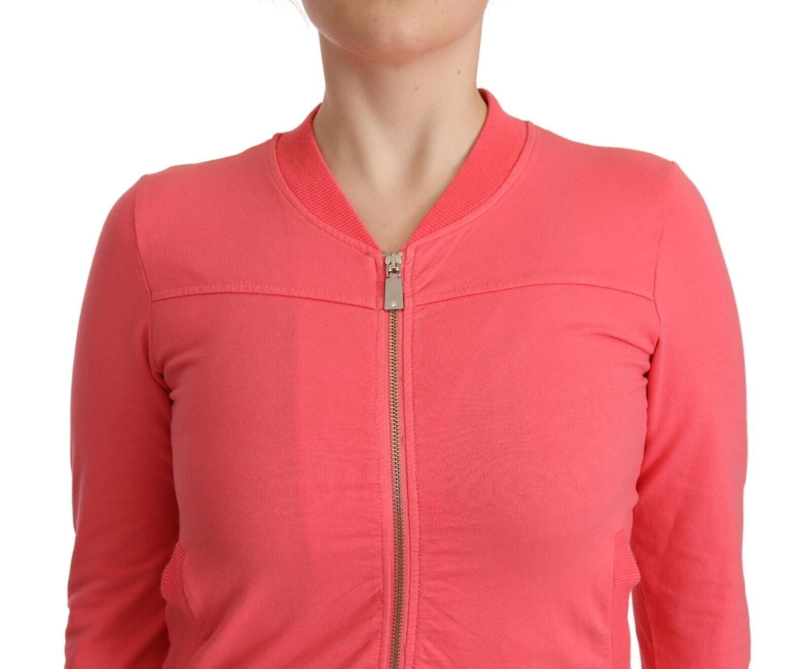 Blumarine Pink 3/4 Sleeve Zip Embellished Sweater Blumarine