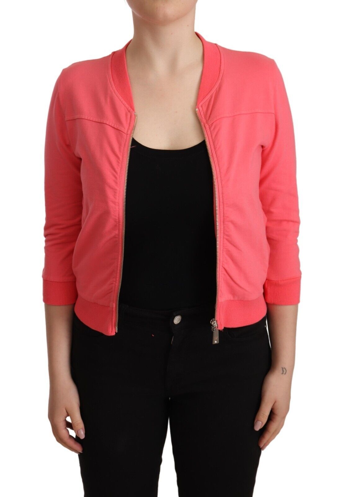 Blumarine Pink 3/4 Sleeve Zip Embellished Sweater Blumarine
