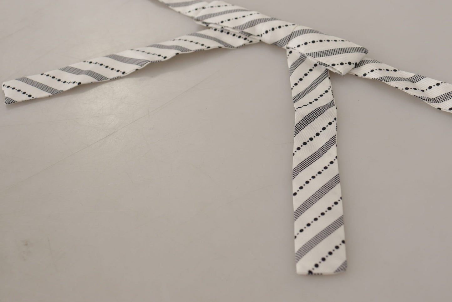 Dolce & Gabbana White Black Polka Dot 100% Silk Neck Papillon Bow Tie Dolce & Gabbana