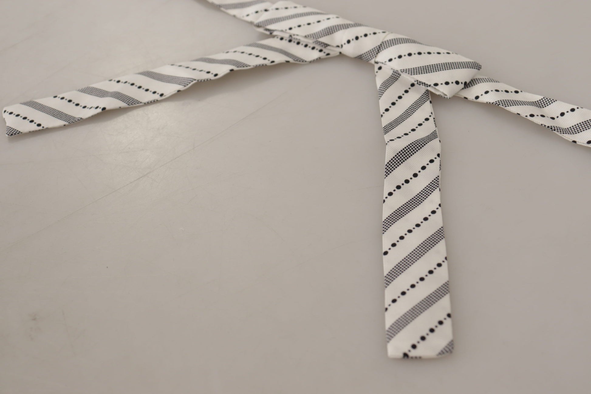 Dolce & Gabbana White Black Polka Dot 100% Silk Neck Papillon Bow Tie Dolce & Gabbana