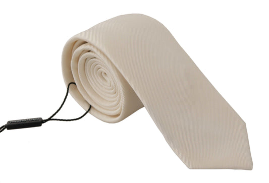 Dolce & Gabbana Off-White 100% Silk Slim Adjustable Accessory Necktie Dolce & Gabbana