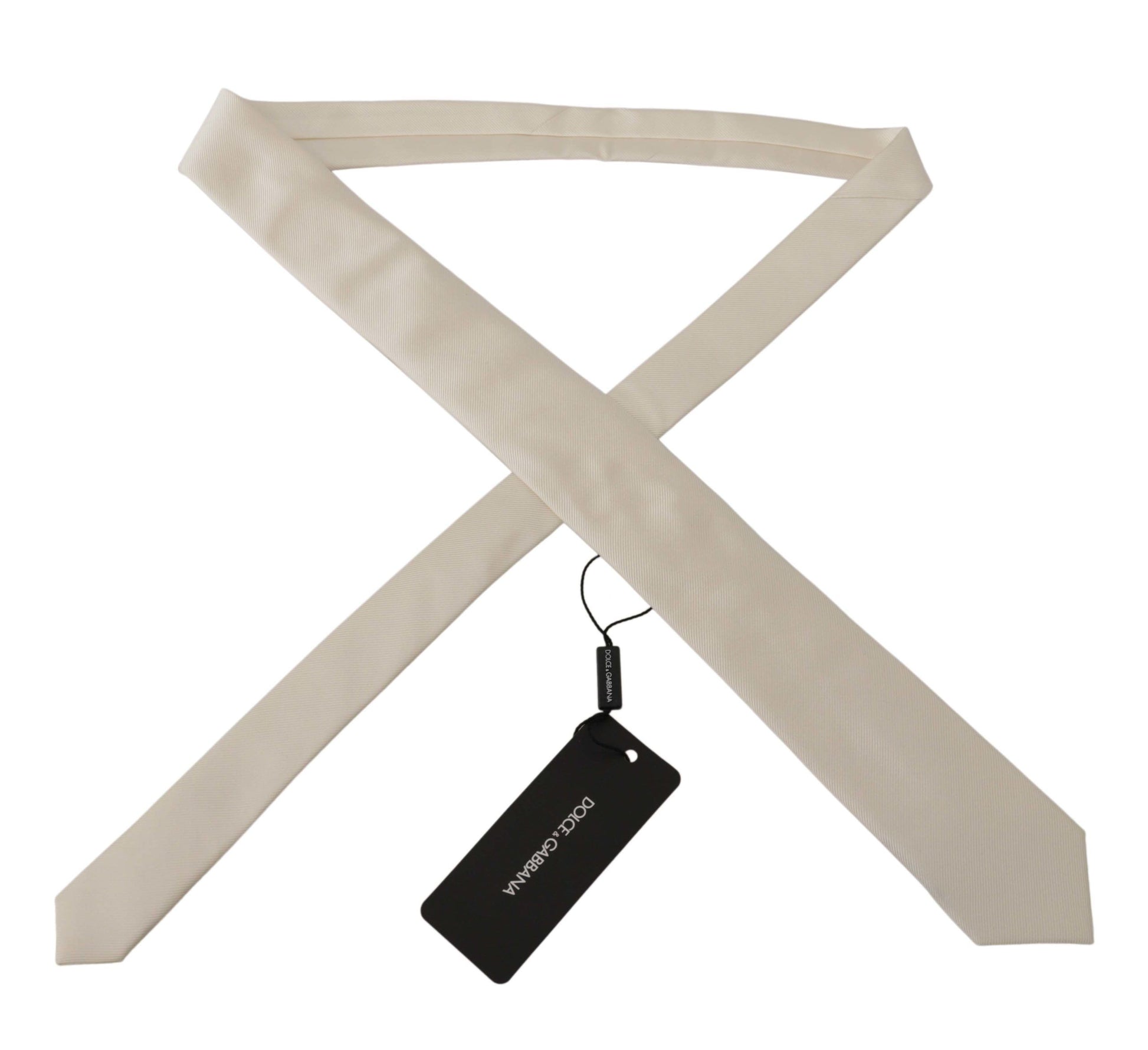 Dolce & Gabbana Off-White 100% Silk Slim Adjustable Accessory Necktie Dolce & Gabbana