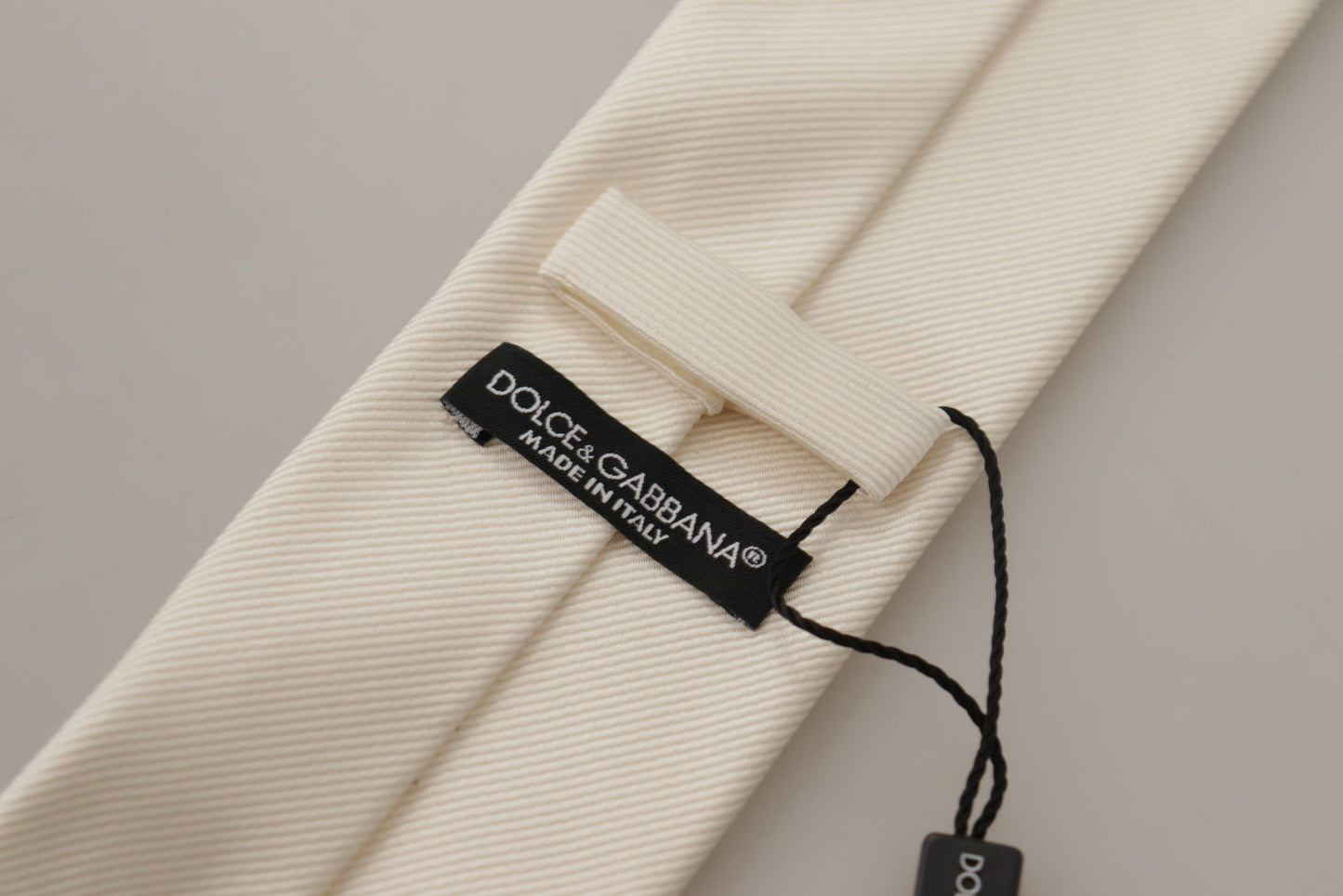 Dolce & Gabbana Off-White 100% Silk Slim Adjustable Accessory Necktie Dolce & Gabbana