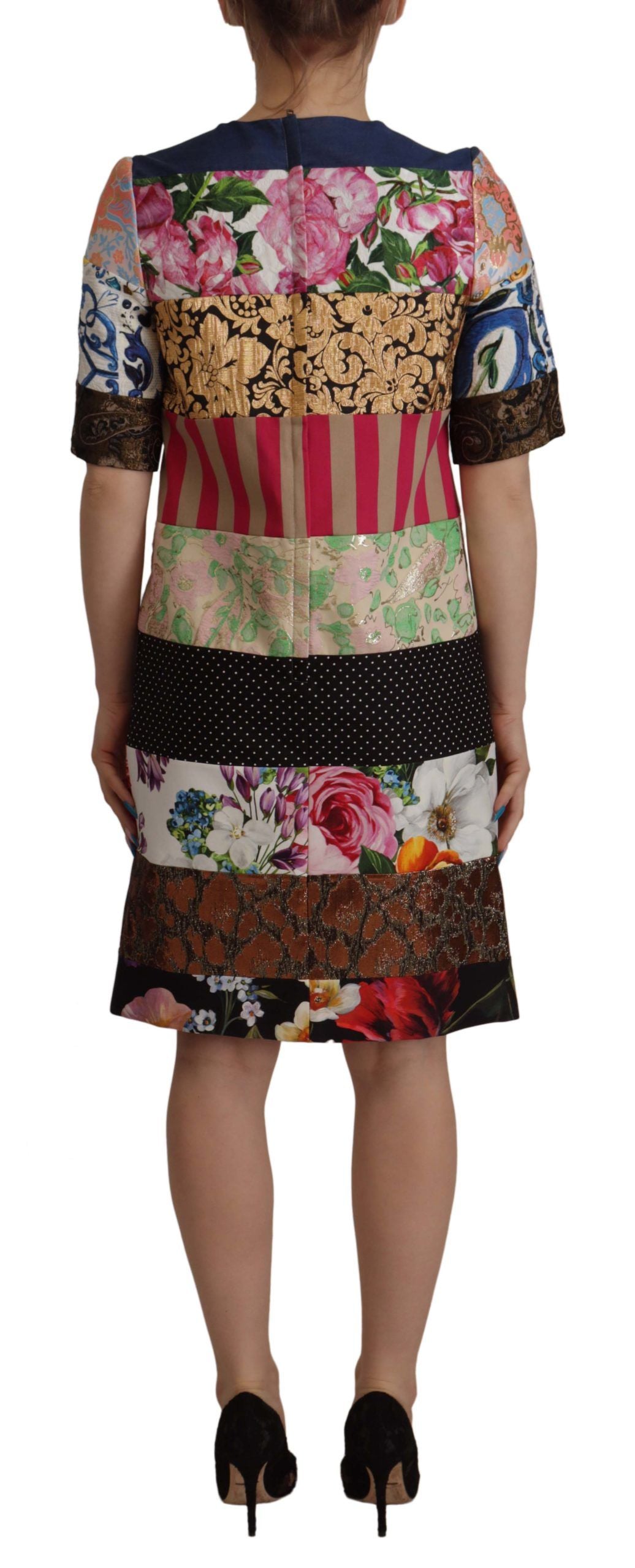 Dolce & Gabbana Multicolor Pachwork Floral Sheath Jaquard Mini Gown Dress Dolce & Gabbana