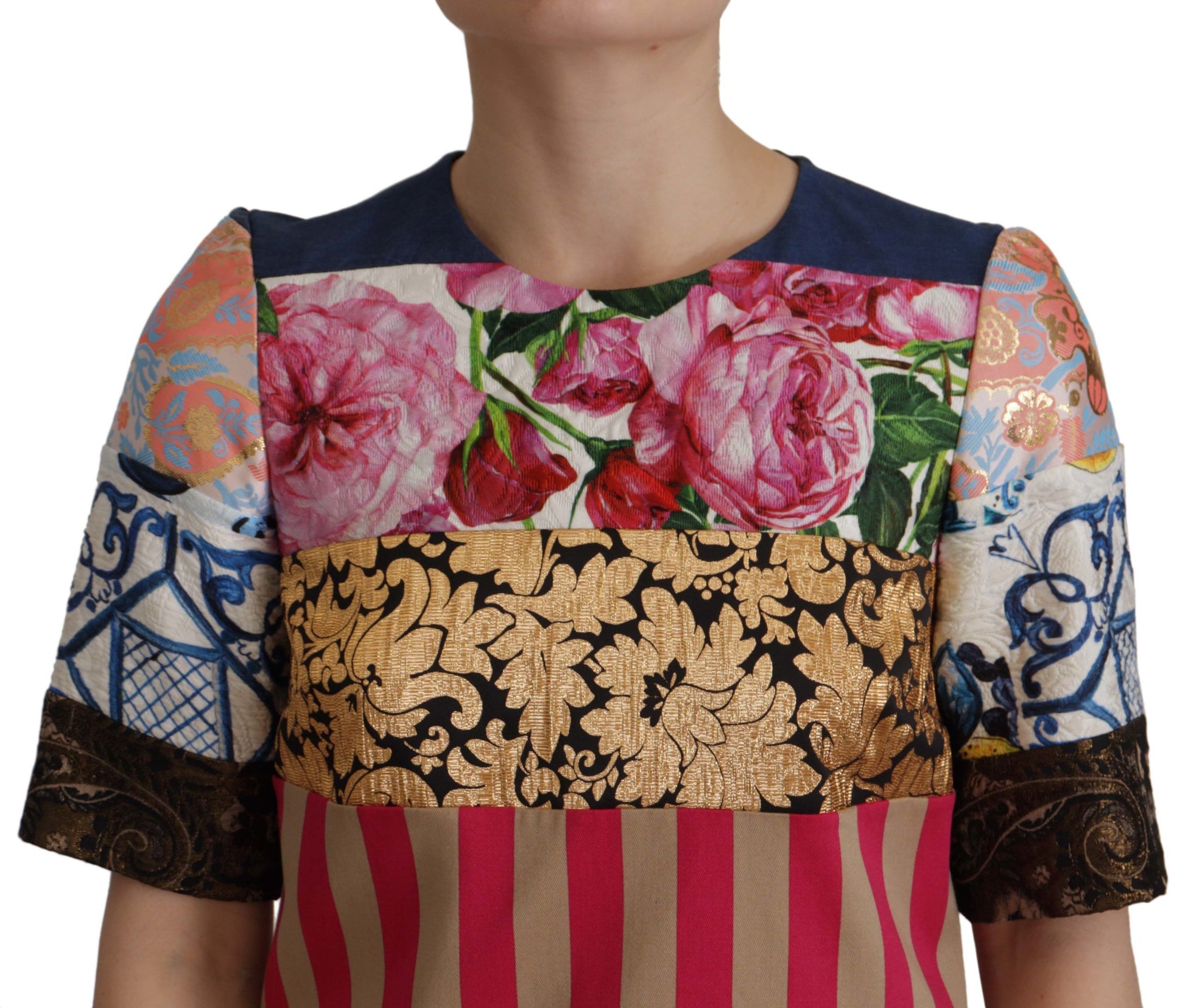 Dolce & Gabbana Multicolor Pachwork Floral Sheath Jaquard Mini Gown Dress Dolce & Gabbana