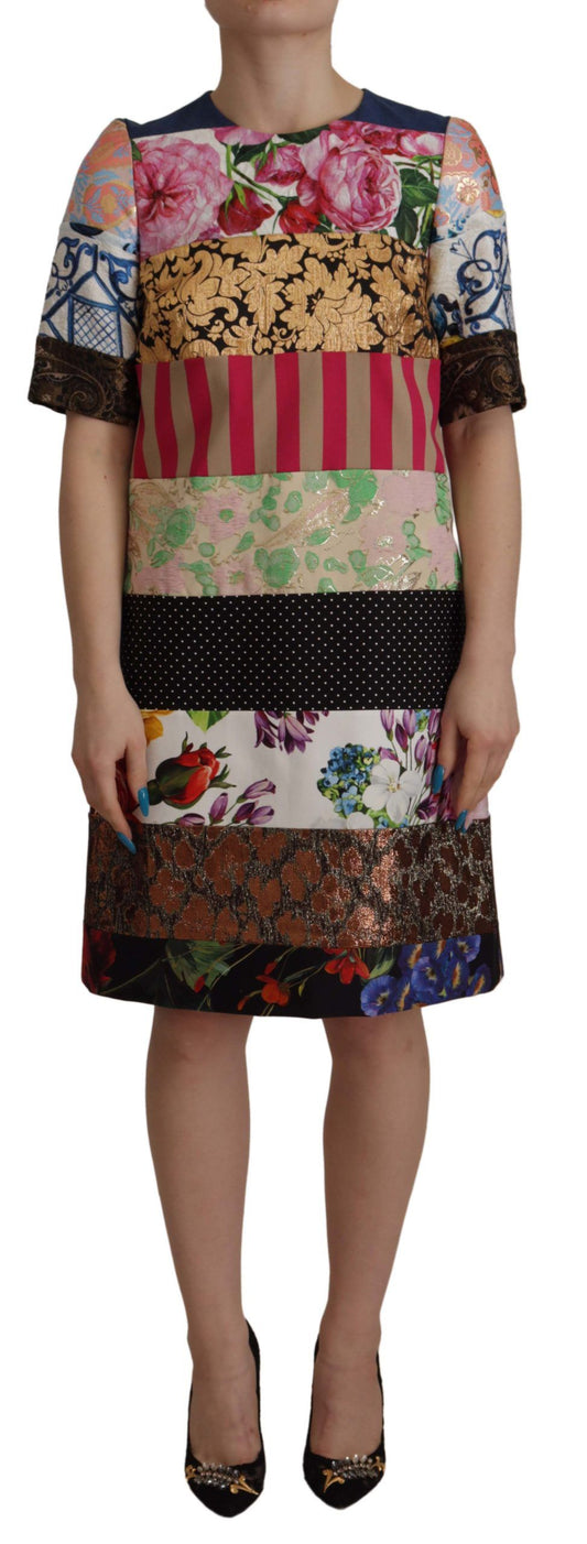 Dolce & Gabbana Multicolor Pachwork Floral Sheath Jaquard Mini Gown Dress Dolce & Gabbana