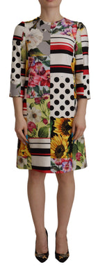 Dolce & Gabbana Multicolor Charmeuse Floral Sheath Jaquard Pachwork Dress