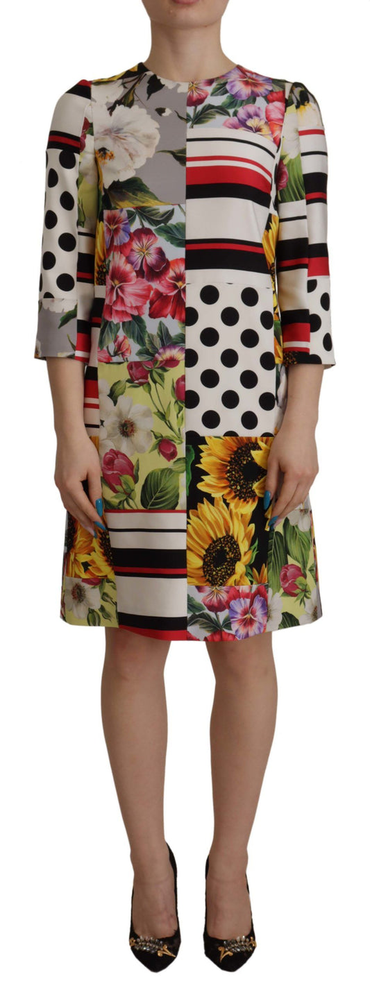 Dolce & Gabbana Multicolor Charmeuse Floral Sheath Jaquard Pachwork Dress Dolce & Gabbana