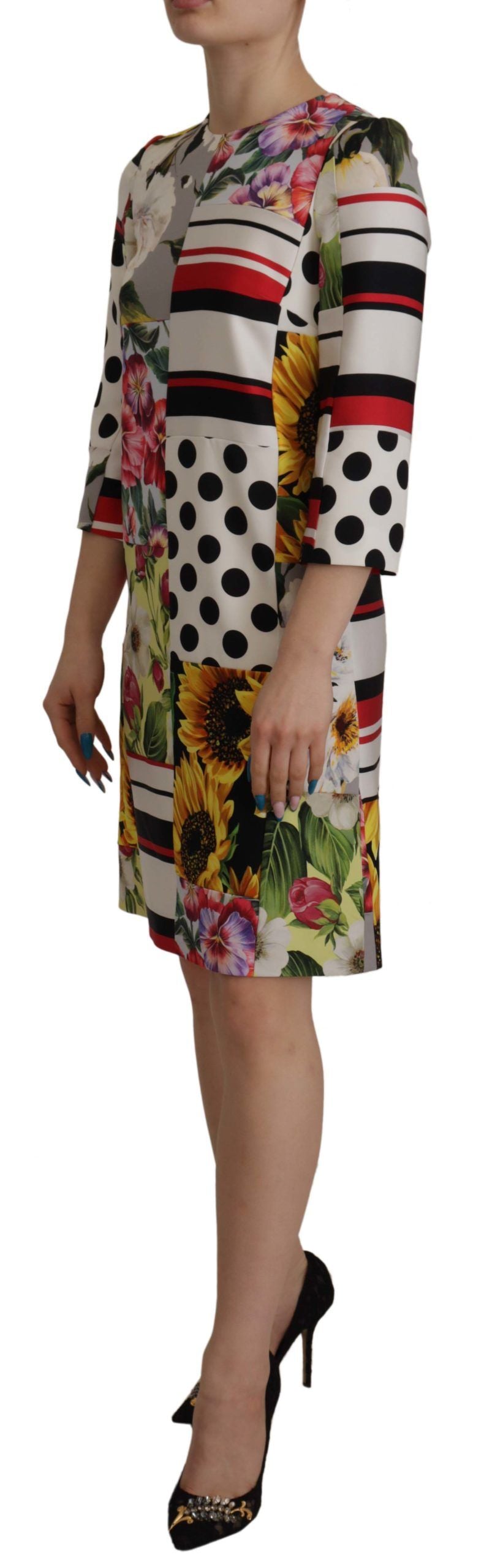 Dolce & Gabbana Multicolor Charmeuse Floral Sheath Jaquard Pachwork Dress Dolce & Gabbana