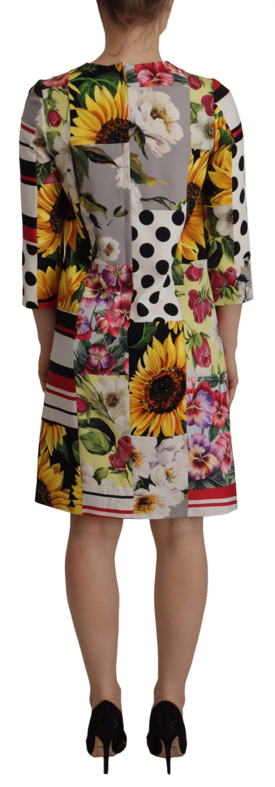 Dolce & Gabbana Multicolor Charmeuse Floral Sheath Jaquard Pachwork Dress Dolce & Gabbana