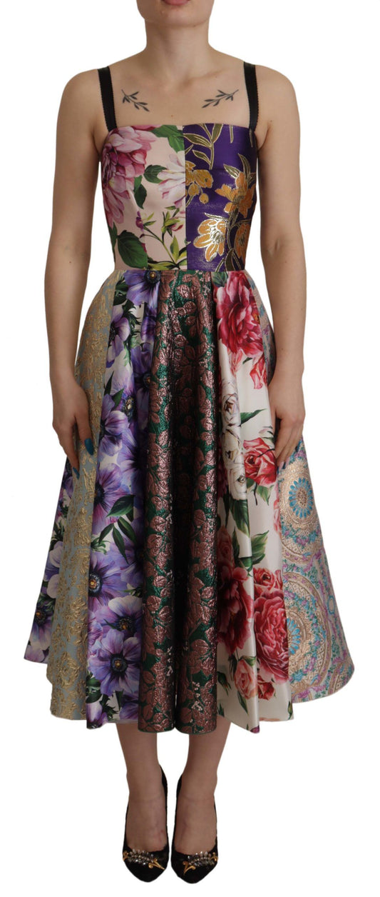 Dolce & Gabbana Dress Midi Patchwork Floral Jaquard Silk Dolce & Gabbana