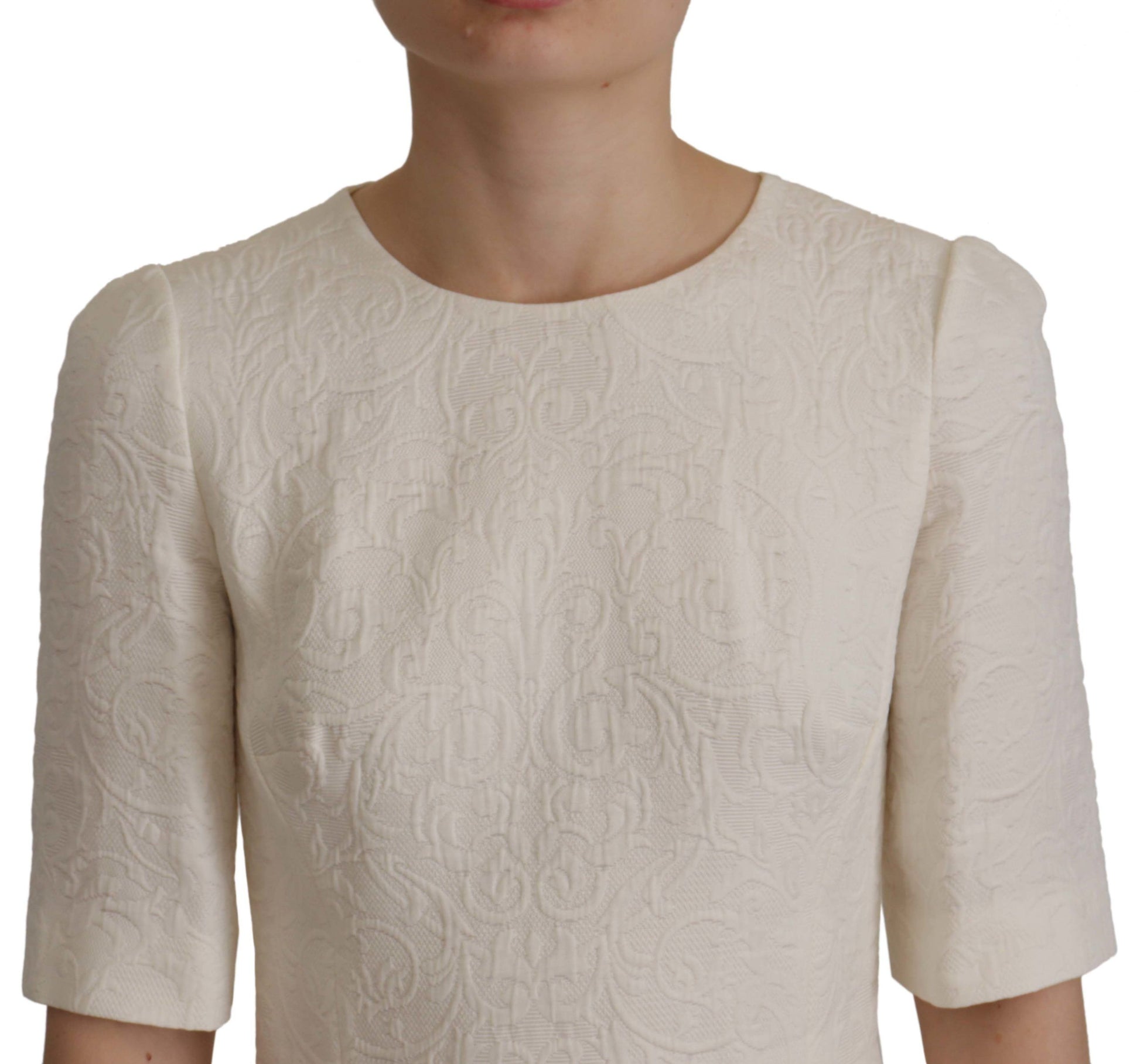 Dolce & Gabbana White Jaquard Midi Floral Sheath Brocade Dress Dolce & Gabbana