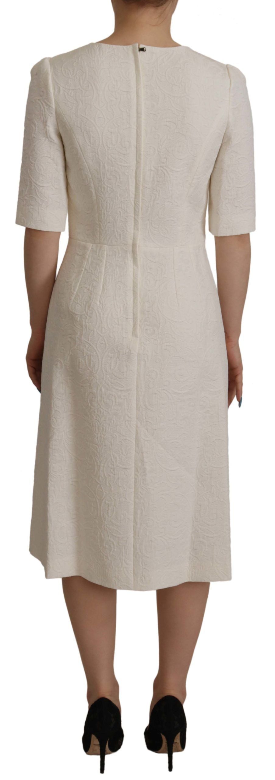 Dolce & Gabbana White Jaquard Midi Floral Sheath Brocade Dress Dolce & Gabbana