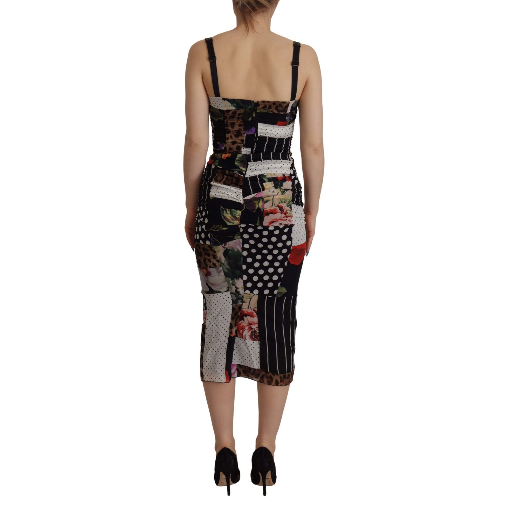 Dolce & Gabbana Multicolor Pachwork Midi Floral Silk Leopard Bodycon Dress Dolce & Gabbana