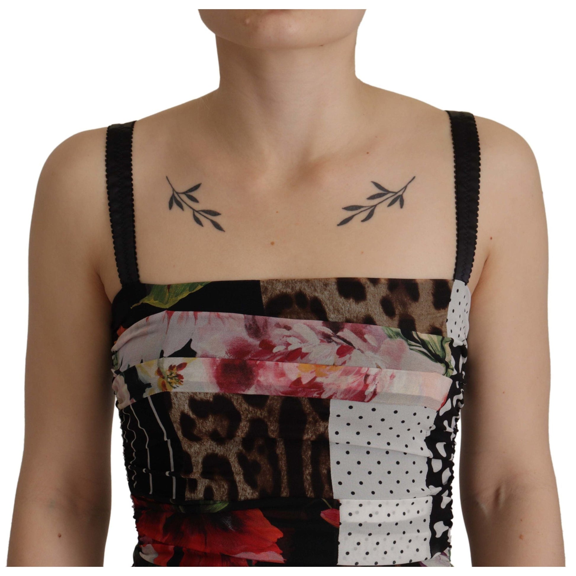 Dolce & Gabbana Multicolor Pachwork Midi Floral Silk Leopard Bodycon Dress Dolce & Gabbana