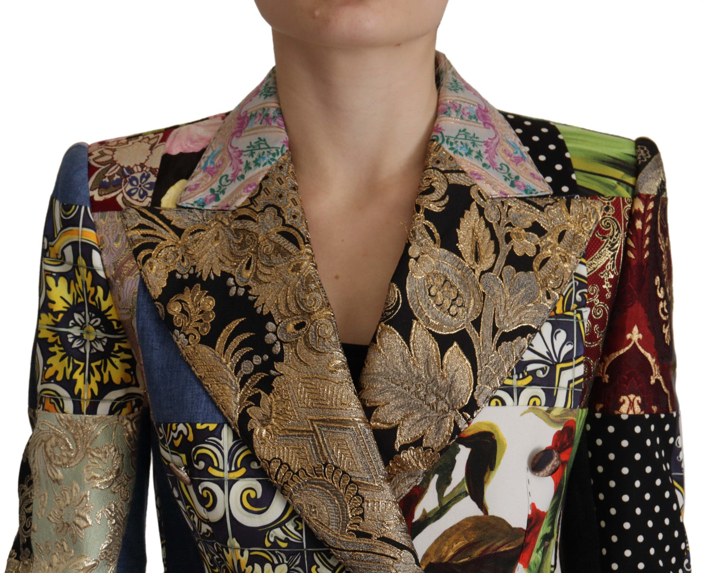 Dolce & Gabbana Multicolor Double-Breasted Patchwork Jacquard Blazer Jacket Dolce & Gabbana