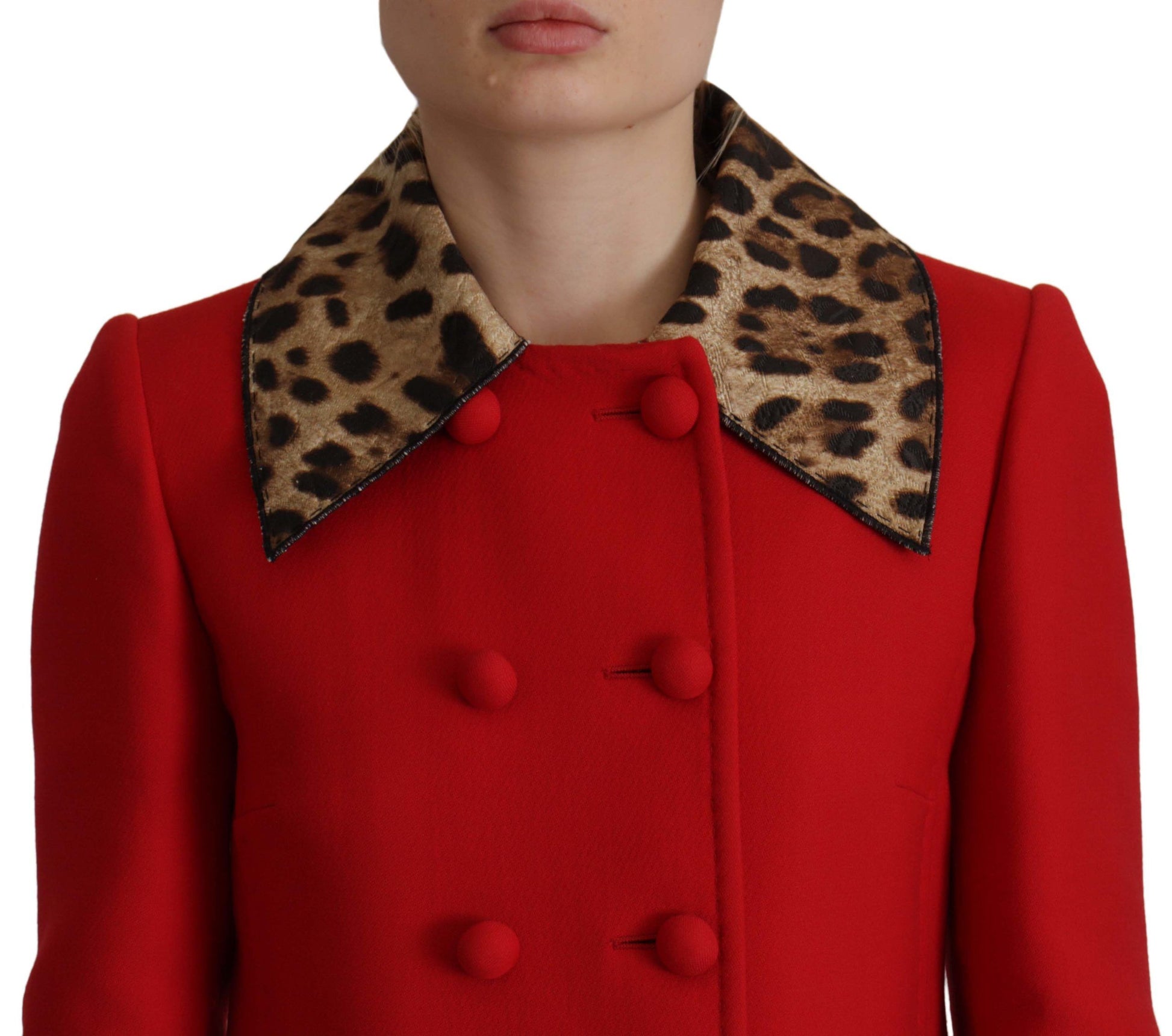 Dolce & Gabbana Red Leopard Wool Trenchcoat Jacket Dolce & Gabbana