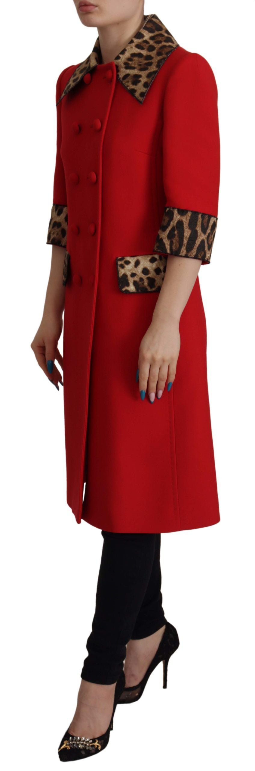 Dolce & Gabbana Red Leopard Wool Trenchcoat Jacket Dolce & Gabbana