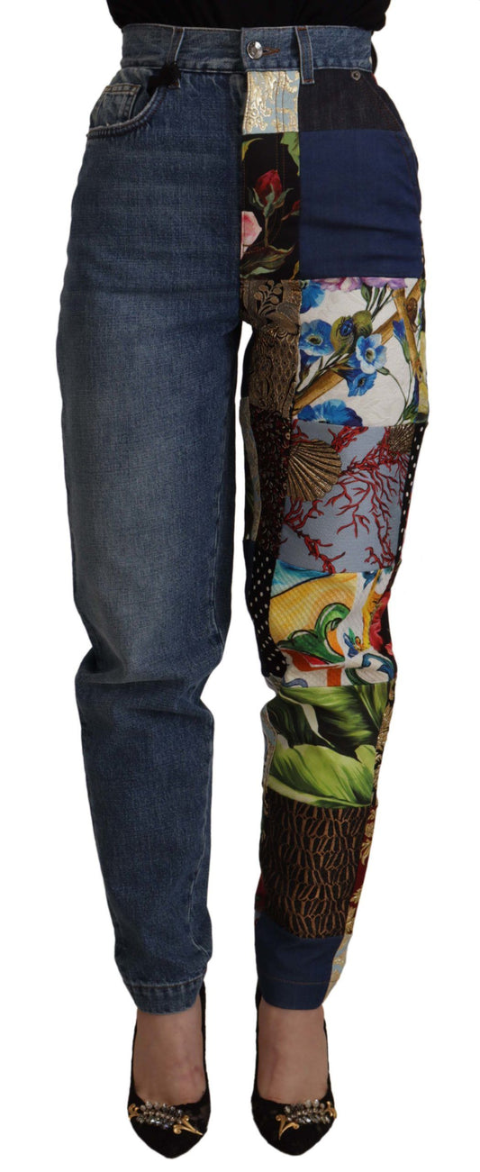 Dolce & Gabbana Blue Jeans Jacquard Majolica High Waist Pants Dolce & Gabbana