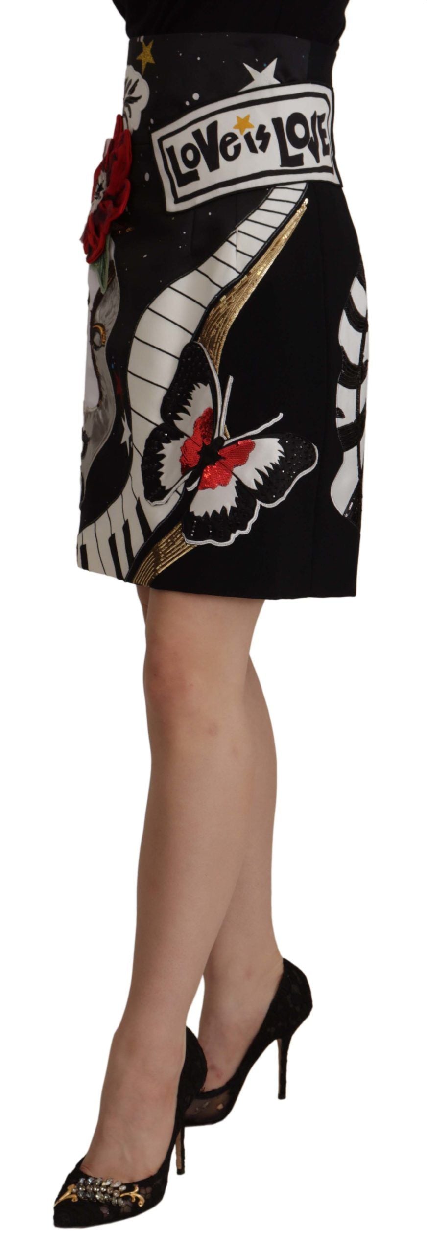 Dolce & Gabbana Black Love Clock Sequined Piano Skirt Dolce & Gabbana