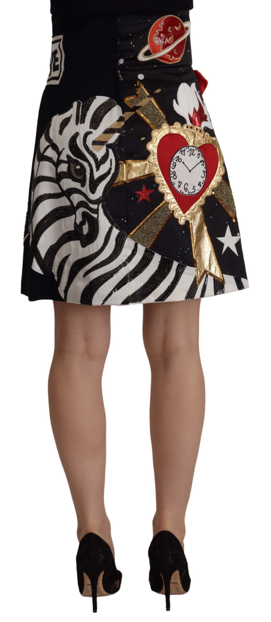 Dolce & Gabbana Black Love Clock Sequined Piano Skirt Dolce & Gabbana