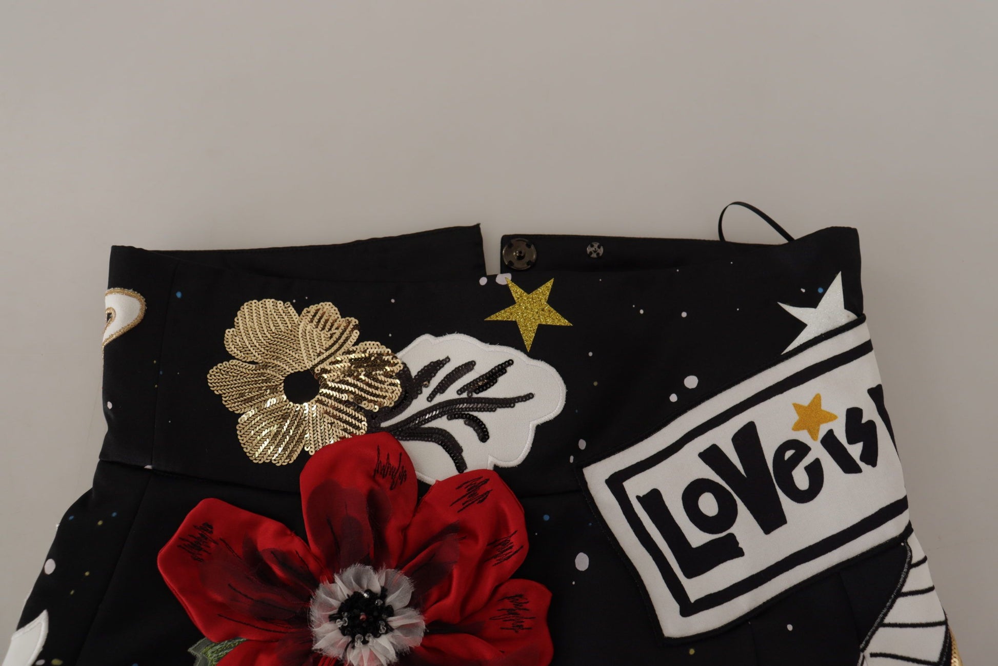 Dolce & Gabbana Black Love Clock Sequined Piano Skirt Dolce & Gabbana
