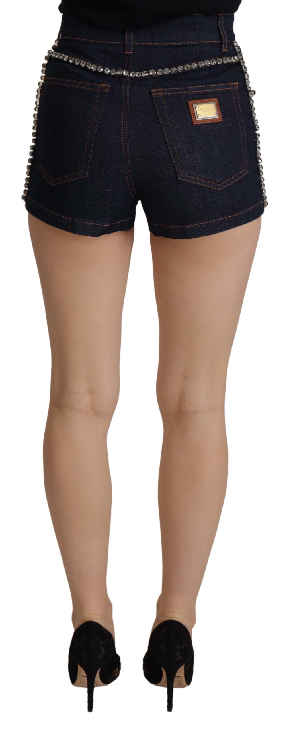 Dolce & Gabbana Blue Denim Stretch Crystal Hot Pants Shorts Dolce & Gabbana
