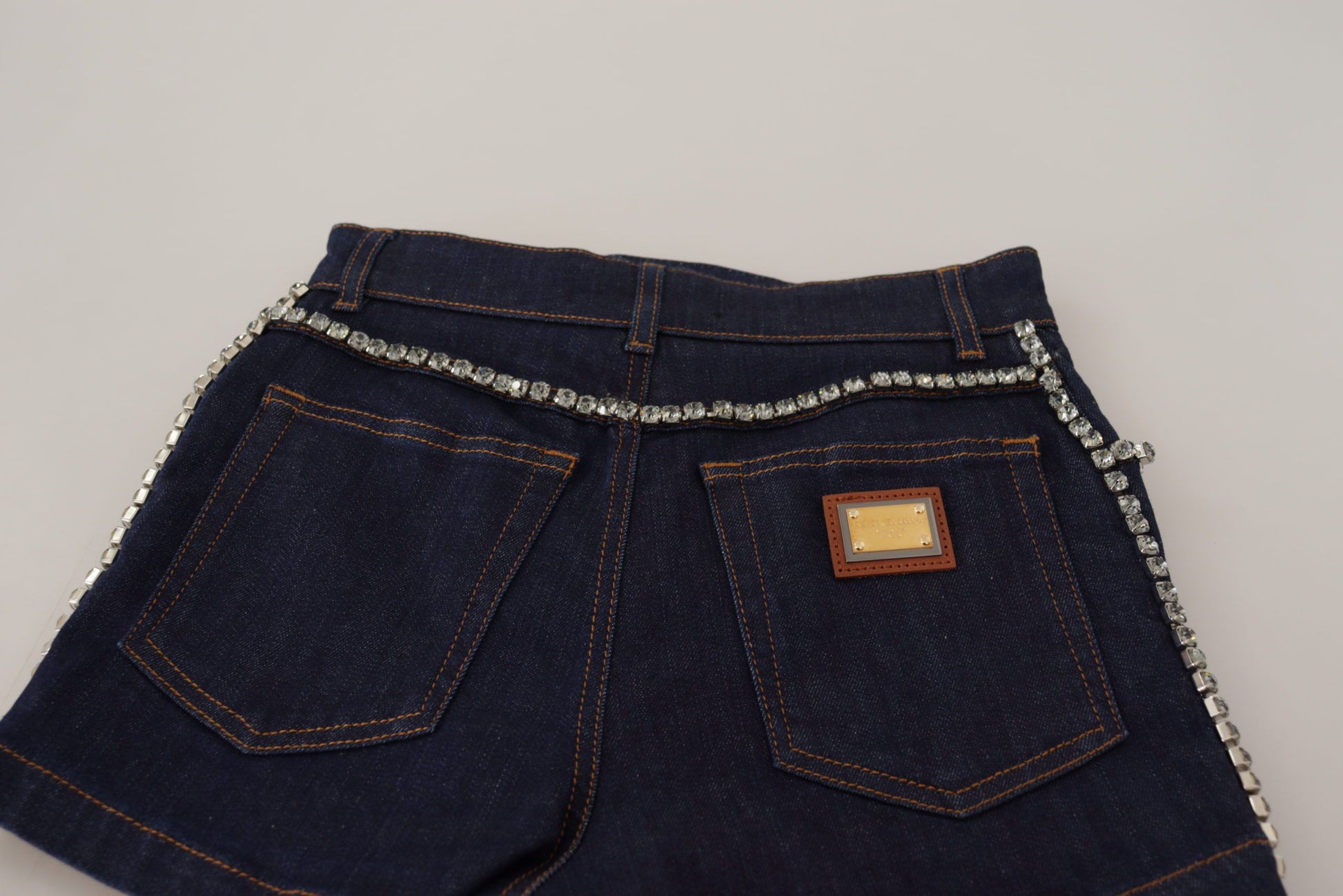 Dolce & Gabbana Blue Denim Stretch Crystal Hot Pants Shorts Dolce & Gabbana