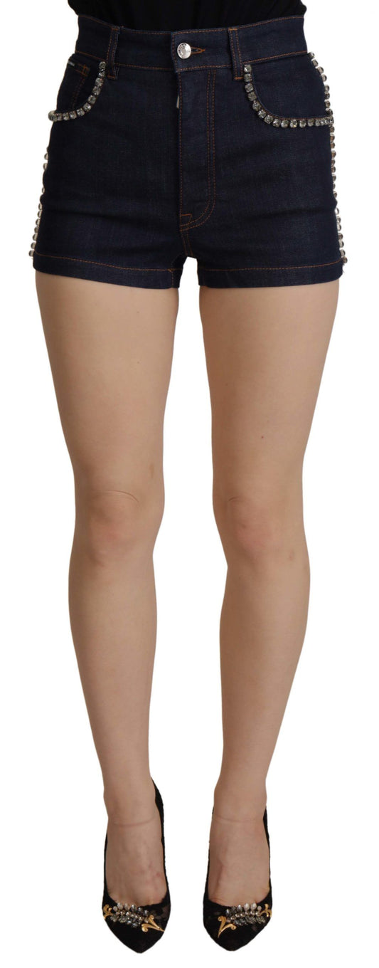 Dolce & Gabbana Blue Denim Stretch Crystal Hot Pants Shorts Dolce & Gabbana