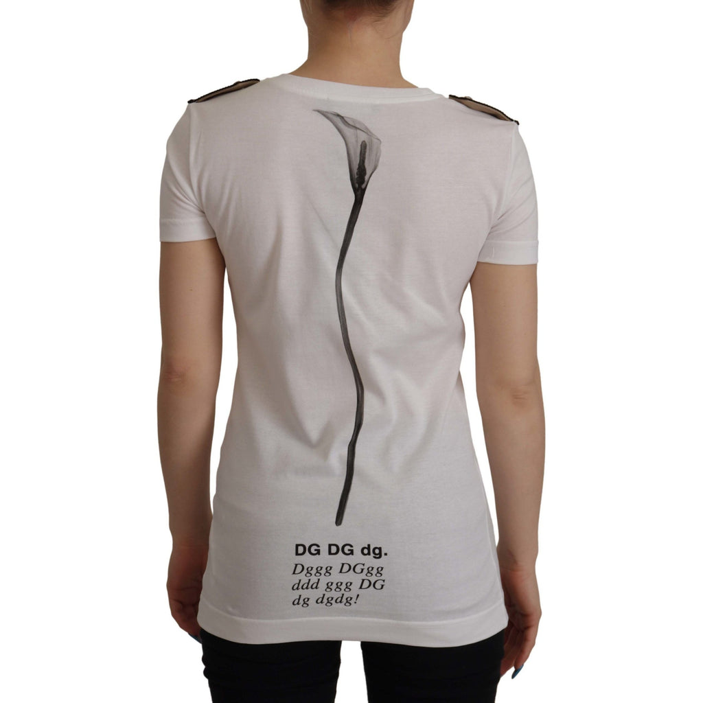 Dolce & Gabbana White Black Roses Crewneck Cotton T-shirt