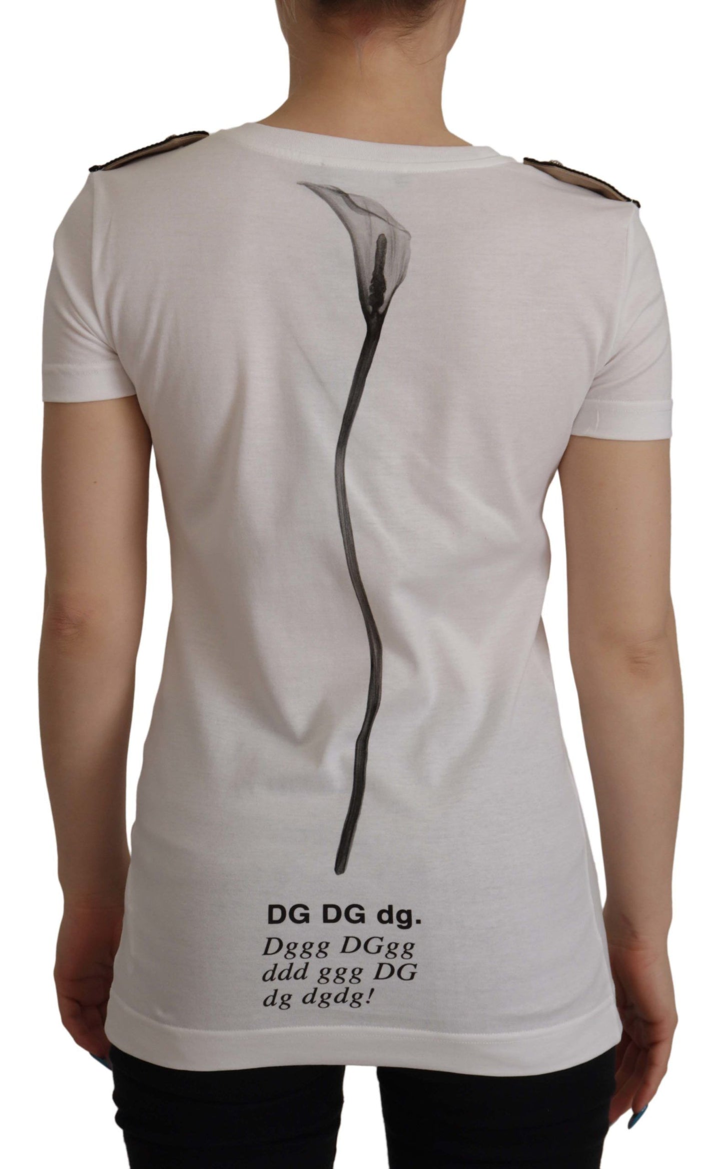 Dolce & Gabbana White Black Roses Crewneck Cotton T-shirt Dolce & Gabbana