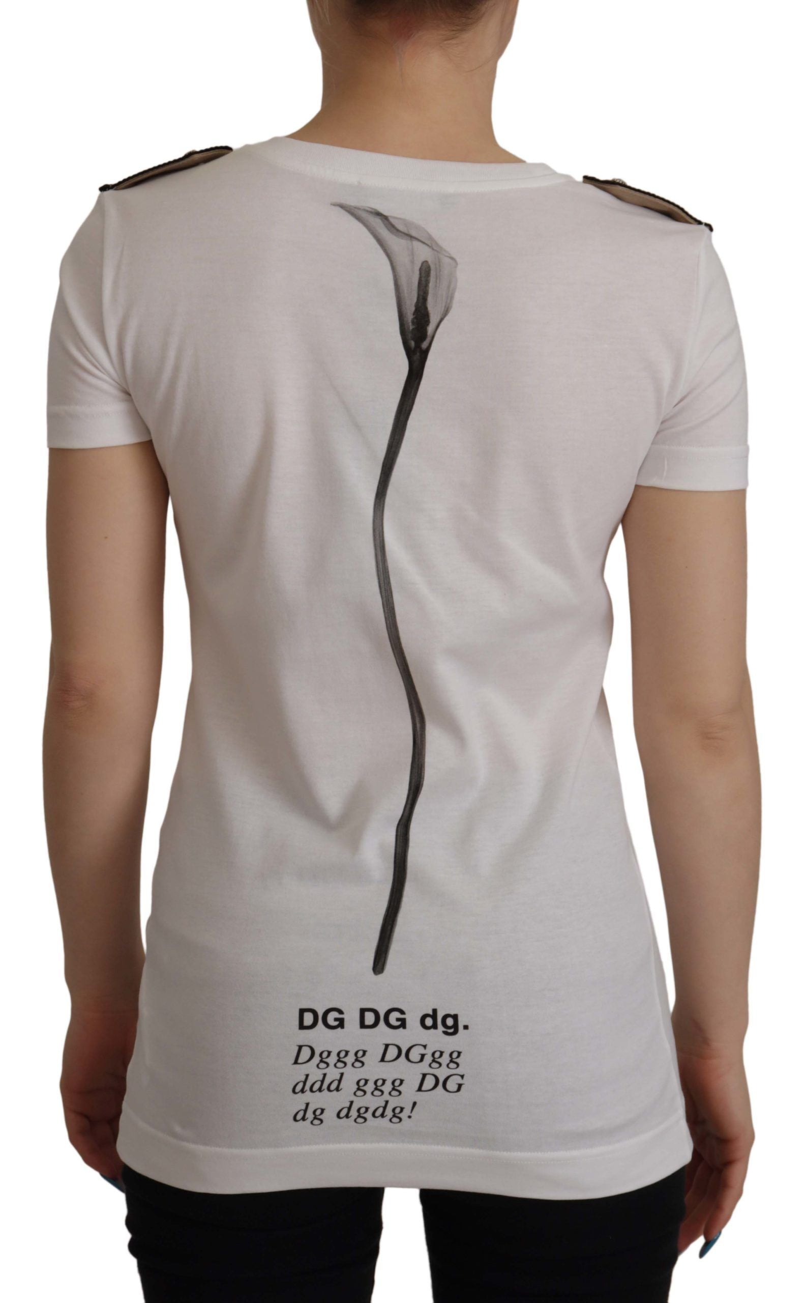 Dolce & Gabbana White Black Roses Crewneck Cotton T-shirt Dolce & Gabbana